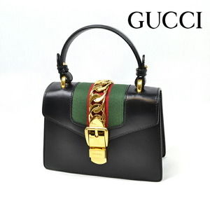 Gucci Sylvie Mini Bag Calf Leather Black Gold Handbag